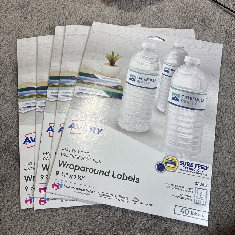200 PCS Avery Durable Waterproof Wraparound Labels 1/4" x 9-3/4" Matte White